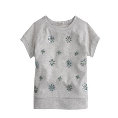 Girls' short-sleeve jeweled sweatshirt