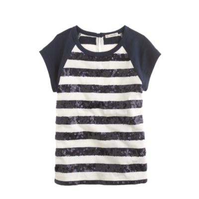 Girls' sequin-stripe raglan tee