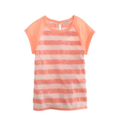 Girls' sequin-stripe raglan tee