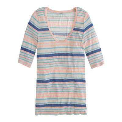 Drapey elbow-sleeve tee in multistripe
