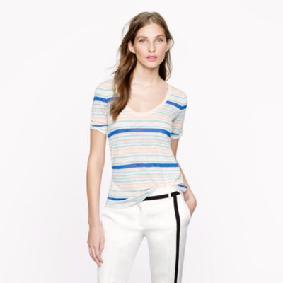 Drapey elbow-sleeve tee in multistripe