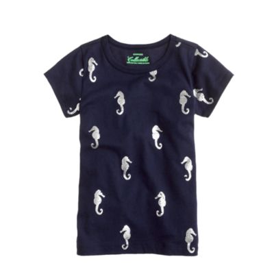 Girls' metallic sea horse tee