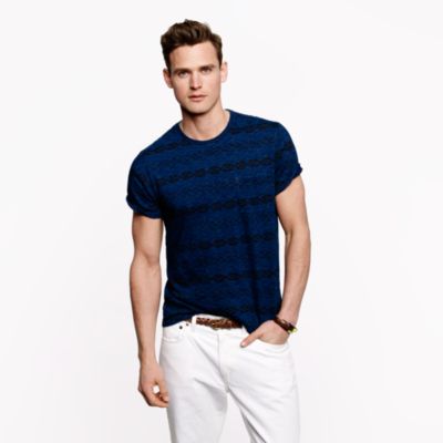 Indigo tee in double stripe ikat