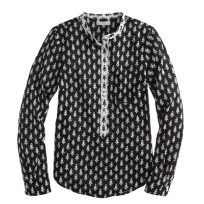 Pre-order collarless shirt in thistle print