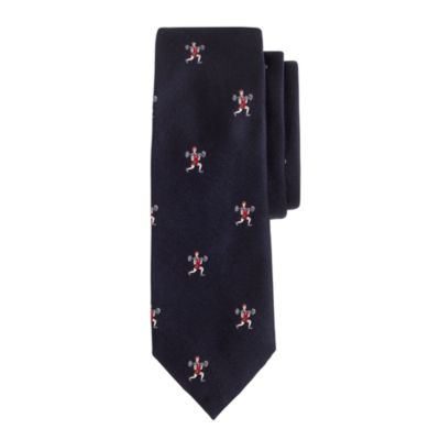 Silk tie in small embroidered weight lifters