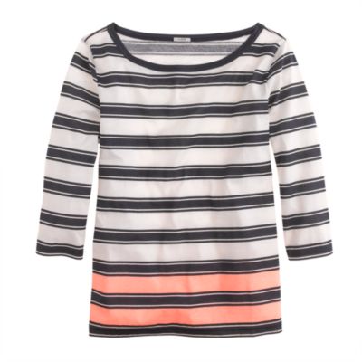 Elbow-sleeve top in engineered stripe