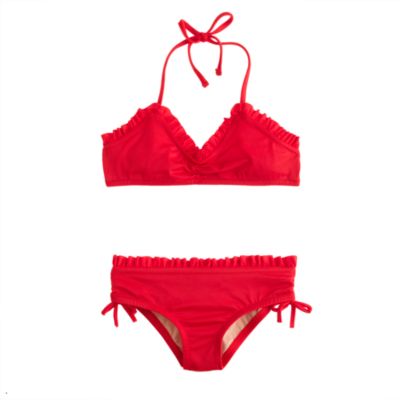 Girls' ruffle trim string halter bikini set