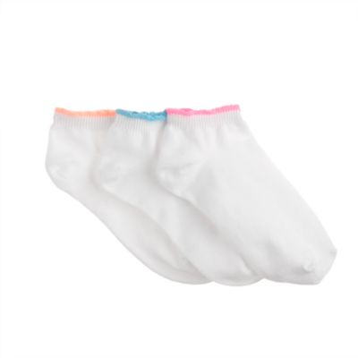 Girls' neon-tipped ankle socks three-pack