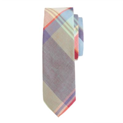 Indian cotton tie in deep poppy plaid