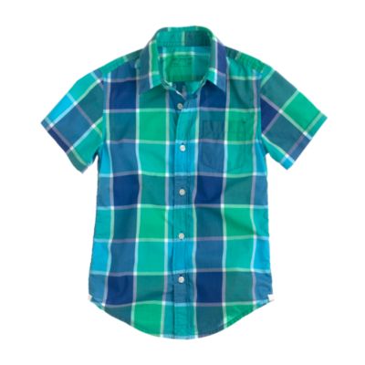 Boys' Secret Wash short-sleeve shirt in surf green check