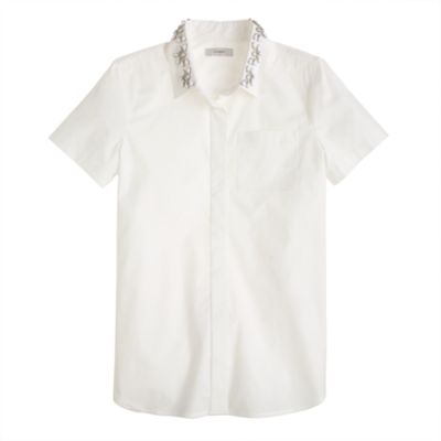 Jeweled-collar short-sleeve shirt