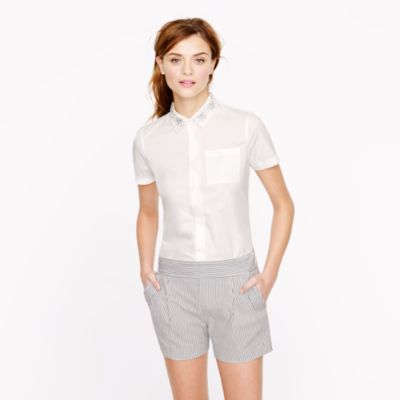 Jeweled-collar short-sleeve shirt