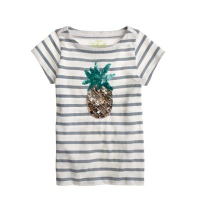 Girls' sequin-pineapple stripe tee