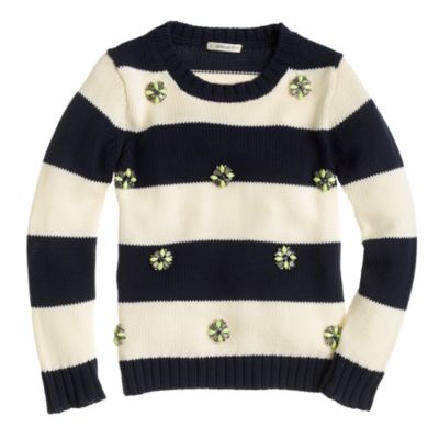 Girls' jeweled stripe sweater