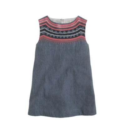 Girls' embellished chambray smock dress