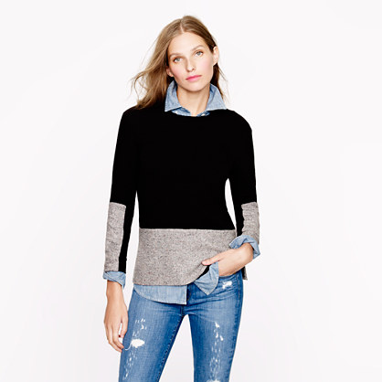 Woven panel sweater in black