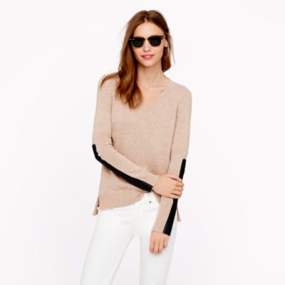 Leather panel V-neck sweater