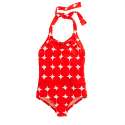 Girls' bow halter tank in big dot