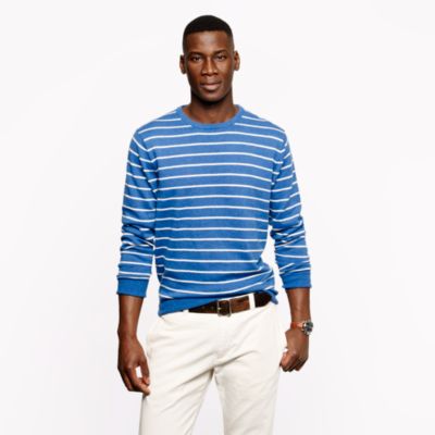Slub cotton crewneck sweater in cerulean stripe