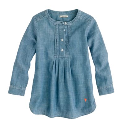 Girls' pleated bib tunic in chambray