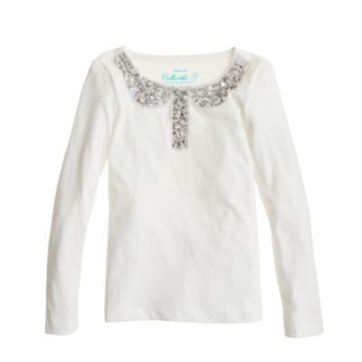 Girls' long-sleeve sequin trompe l'oeil tee