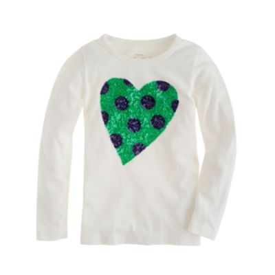 Girls' long-sleeve spotted sequin heart tee