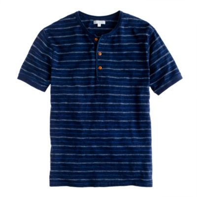 Short-sleeve henley in indigo stripe