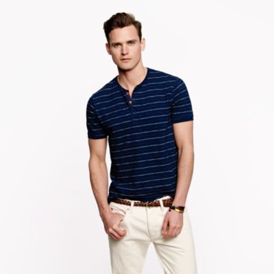 Short-sleeve henley in indigo stripe