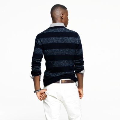 Textured slub cotton sweater in heather aqua stripe