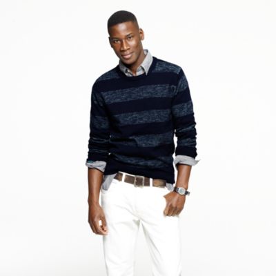 Textured slub cotton sweater in heather aqua stripe