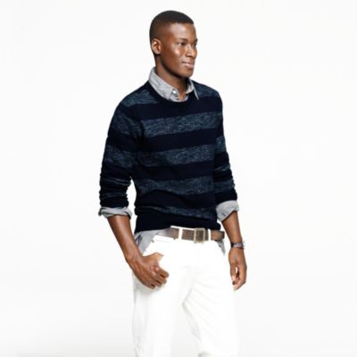 Textured slub cotton sweater in heather aqua stripe