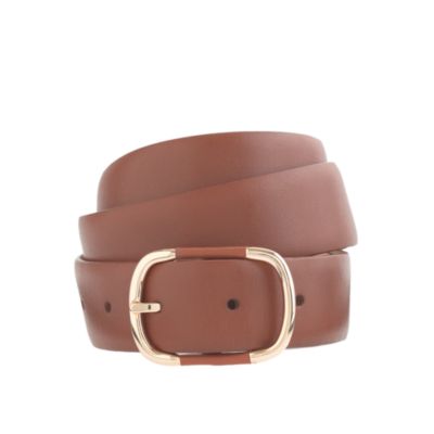 Wide leather-and-gold-buckle belt