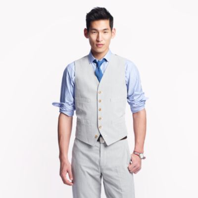Ludlow suit vest in Japanese seersucker
