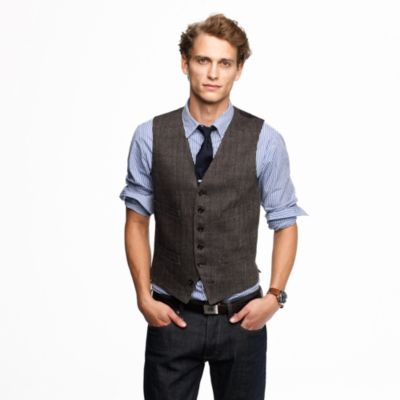 Ludlow vest in herringbone Italian linen