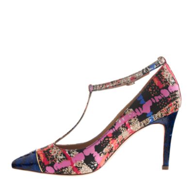 Everly cap toe printed T-strap pumps