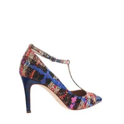 Everly cap toe printed T-strap pumps