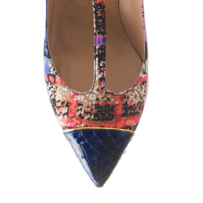 Everly cap toe printed T-strap pumps