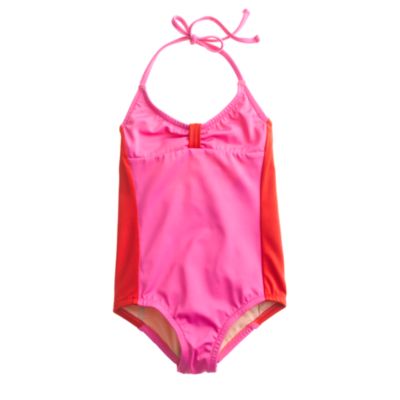 Girls' tie-back halter tank in side stripe