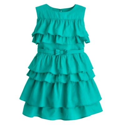 Girls' chambray ruffle dress