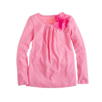 Girls' long-sleeve tiny pleats flower tee