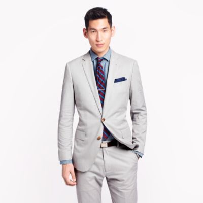 Ludlow suit jacket with center vent in fine-stripe cotton