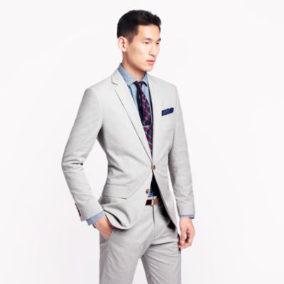 Ludlow suit jacket with center vent in fine-stripe cotton