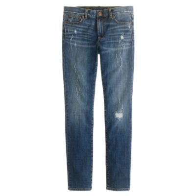 Midrise toothpick jean in distressed indigo