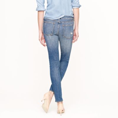 Midrise toothpick jean in distressed indigo