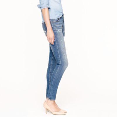 Midrise toothpick jean in distressed indigo