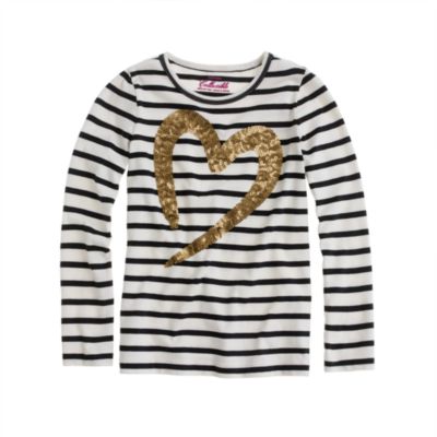 Girls' long-sleeve painted heart tee in stripe