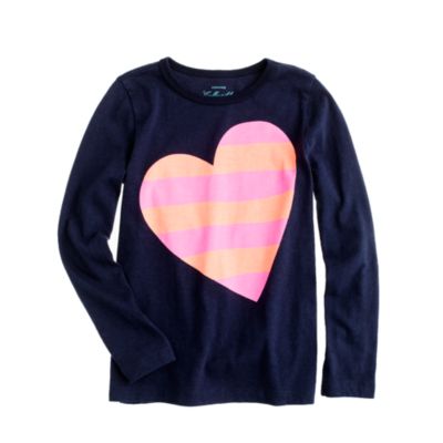Girls' long-sleeve stripe heart tee
