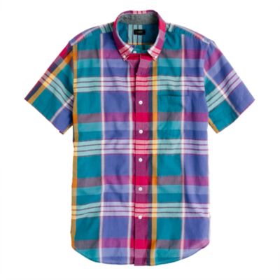 Indian cotton short-sleeve shirt in sunset plaid