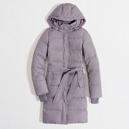 Factory long belted puffer jacket
