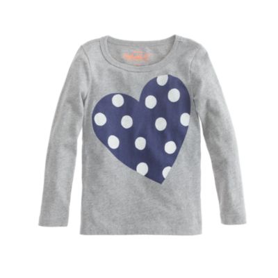 Girls' long-sleeve polka-dot heart tee